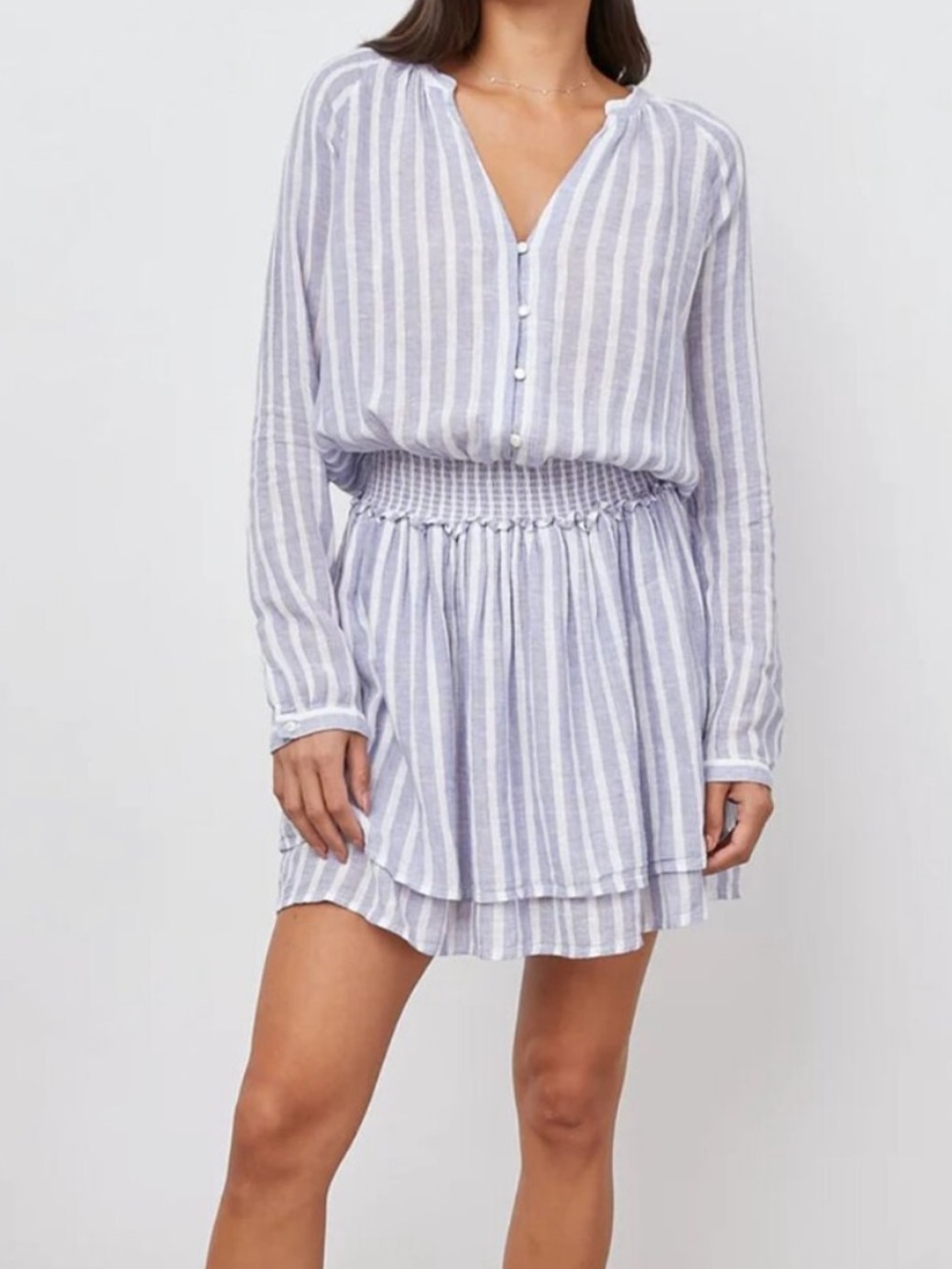 Rails Jasmine Striped Long-Sleeve Mini Dress in Light Blue S